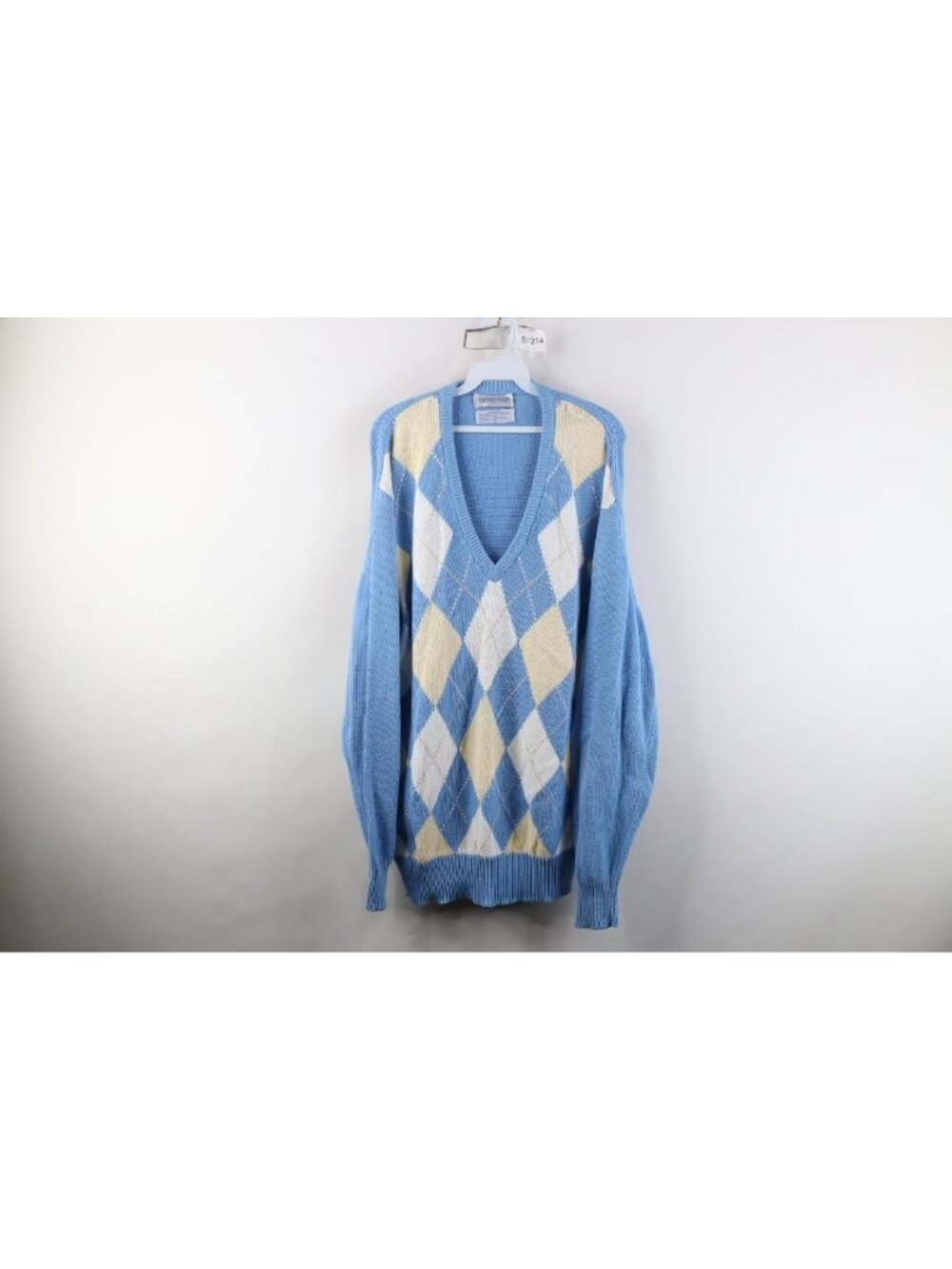 Vintage 90s Streetwear Mens Large Argyle Diamond Knit Golf V-Neck Sweater Cotton